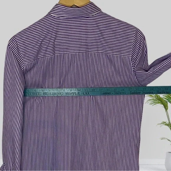 Women’s Foxcroft Wrinkle Free Collared Button Up Shirt Purple White Stripe Sz 6P - Picture 5 of 6
